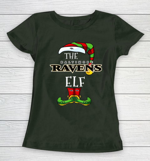 Baltimore Ravens Christmas ELF Funny NFL Women's T-Shirt 4
