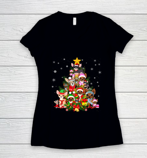 Chihuahua Christmas Tree T Shirt Xmas Gift For Chihuahua Dog Women's V-Neck T-Shirt