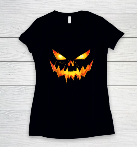 Halloween Costume Funny Jack O Lantern Face Pumpkin Scary Women's V-Neck T-Shirt
