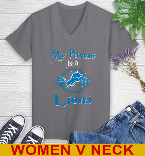 NFL Football Harry Potter My Patronus Is A Detroit Lions Women's V-Neck T-Shirt - Image 12