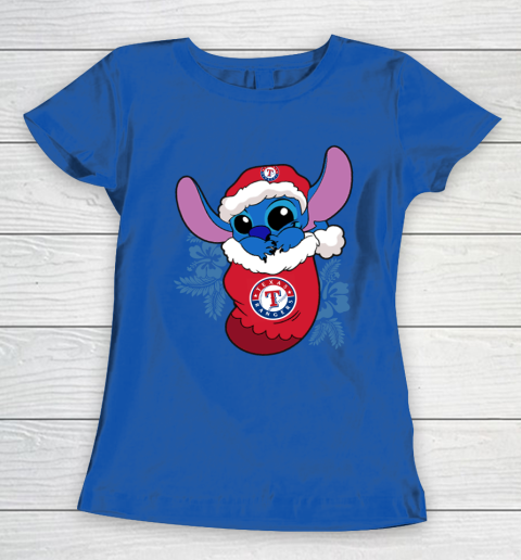 Texas Rangers Christmas Stitch In The Sock Funny Disney MLB Women's T-Shirt 9