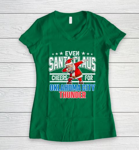 Oklahoma City Thunder Even Santa Claus Cheers For Christmas NBA Women's V-Neck T-Shirt 3