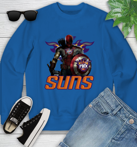 Phoenix Suns NBA Basketball Captain America Thor Spider Man Hawkeye Avengers Youth Sweatshirt 8