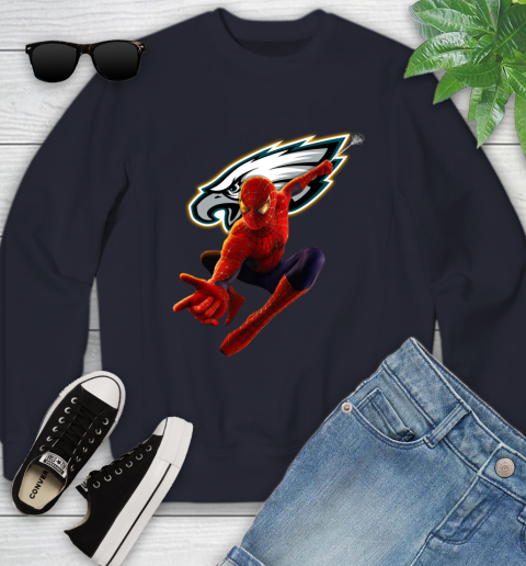 NFL Spider Man Avengers Endgame Football Philadelphia Eagles Youth Sweatshirt 3