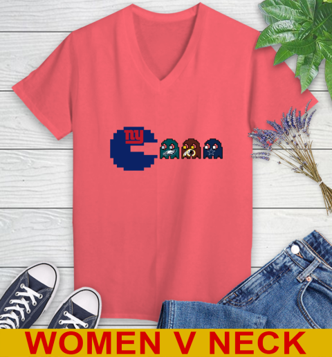 New York Giants NFL Football Pac Man Champion Women's V-Neck T-Shirt 7