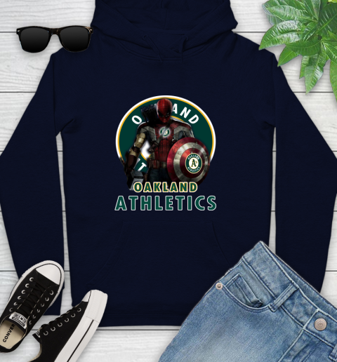MLB Captain America Thor Spider Man Hawkeye Avengers Endgame Baseball Oakland Athletics Youth Hoodie 4