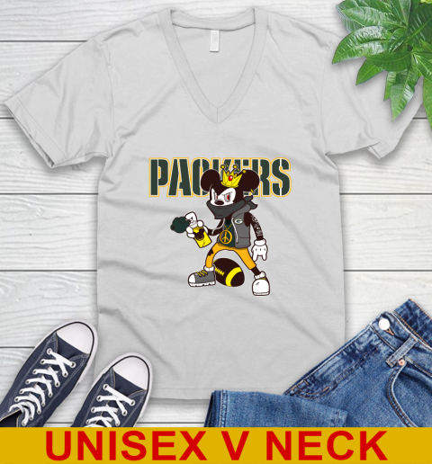 Green Bay Packers NFL Football Mickey Peace Sign Sports V-Neck T-Shirt