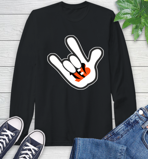 Cincinnati Bengals NFL Football Mickey Rock Hand Disney Long Sleeve T-Shirt 2
