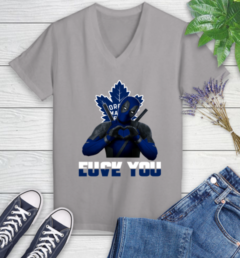 NHL Toronto Maple Leafs Deadpool Love You Fuck You Hockey Sports Women's V-Neck T-Shirt 4
