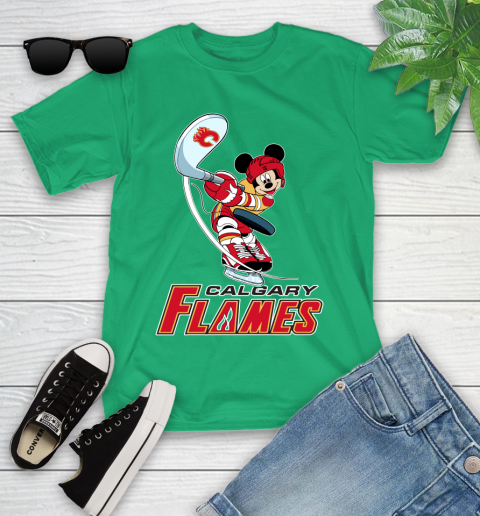 NHL Hockey Calgary Flames Cheerful Mickey Mouse Shirt Youth T-Shirt 6