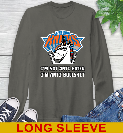 New York Knicks NBA Basketball Unicorn I'm Not Anti Hater I'm Anti Bullshit Long Sleeve T-Shirt 8