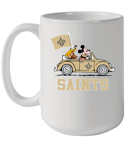 NFL Football New Orleans Saints Pluto Mickey Driving Disney Shirt Ceramic Mug 15oz