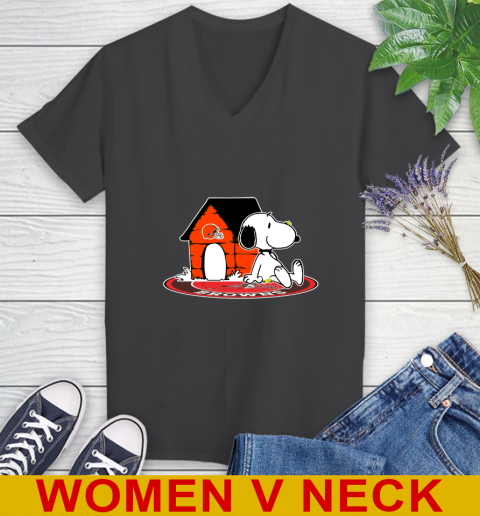 NFL Football Cleveland Browns Snoopy The Peanuts Movie Shirt Women's V-Neck T-Shirt 9