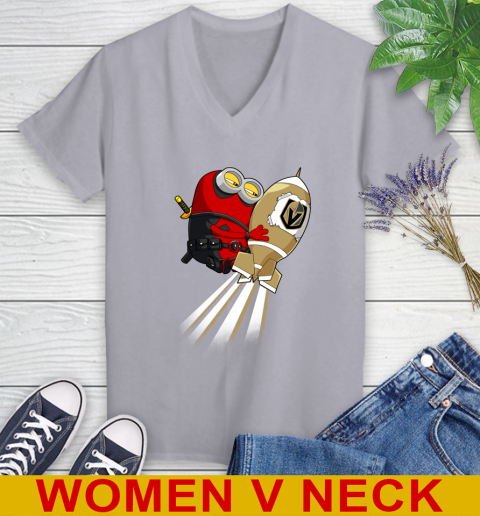 NHL Hockey Vegas Golden Knights Deadpool Minion Marvel Shirt Women's V-Neck T-Shirt 4