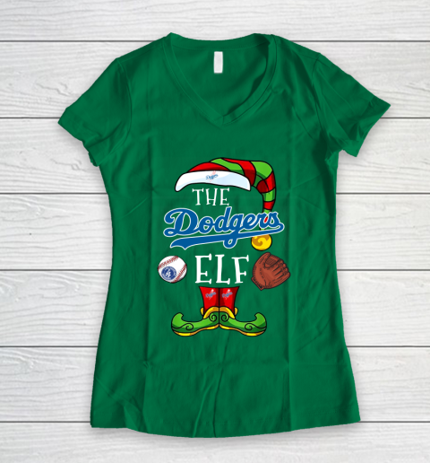 Los Angeles Dodgers Christmas ELF Funny MLB Women's V-Neck T-Shirt 4 Los Angeles Dodgers Christmas ELF Funny MLB Women's V-Neck T-Shirt - Image 4