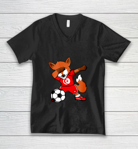Dabbing Fox Tunisia Soccer Fans Jersey Tunisian Football Fan V-Neck T-Shirt