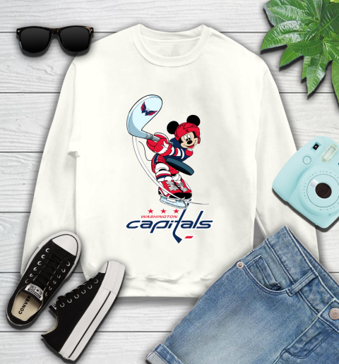 NHL Hockey Washington Capitals Cheerful Mickey Mouse Shirt Youth Sweatshirt 2