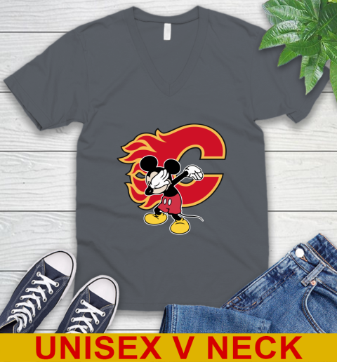 Calgary Flames NHL Hockey Dabbing Mickey Disney Sports V-Neck T-Shirt 5