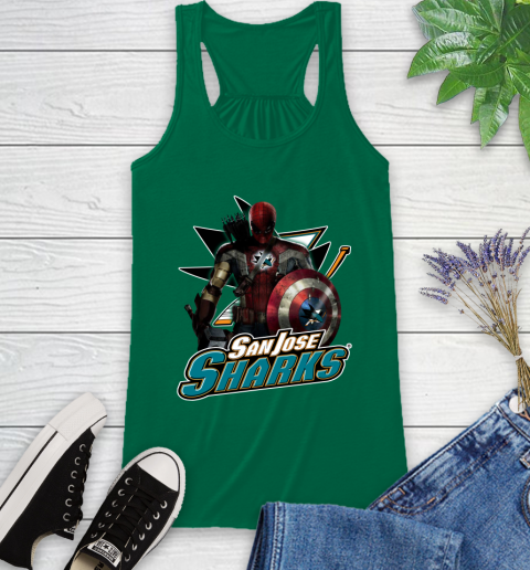 NHL Captain America Thor Spider Man Hawkeye Avengers Endgame Hockey San Jose Sharks Racerback Tank 7