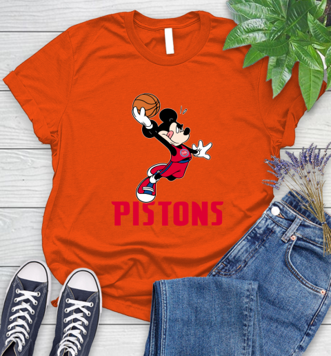 NBA Basketball Detroit Pistons Cheerful Mickey Mouse Shirt Women's T-Shirt 4