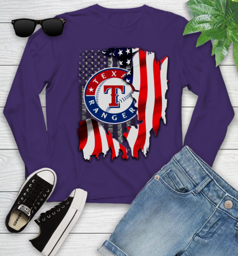 Texas Rangers MLB Baseball American Flag Youth Long Sleeve 4