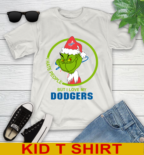 Los Angeles Dodgers MLB Christmas Grinch I Hate People But I Love My Favorite Baseball Team Youth T-Shirt 12