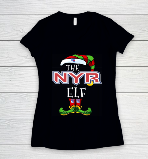 New York Rangers Christmas ELF Funny NHL Women's V-Neck T-Shirt