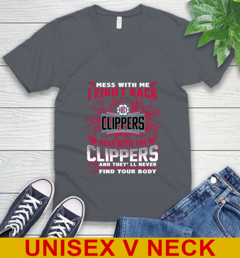 NBA Basketball LA Clippers Mess With Me I Fight Back Mess With My Team And They'll Never Find Your Body Shirt V-Neck T-Shirt 4