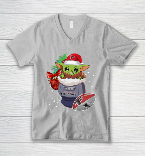 Atlanta Falcons Christmas Baby Yoda Star Wars Funny Happy NFL V-Neck T-Shirt 4