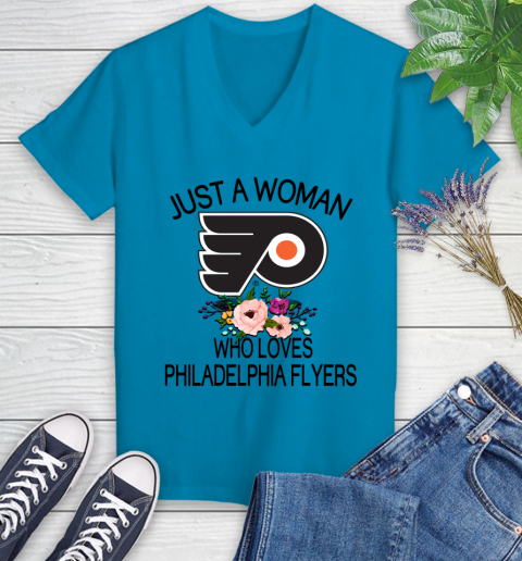 NHL Just A Woman Who Loves Philadelphia Flyers Hockey Sports Women's V-Neck T-Shirt 4