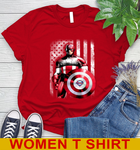 Philadelphia Phillies MLB Baseball Captain America Marvel Avengers American Flag Shirt Women's T-Shirt 11