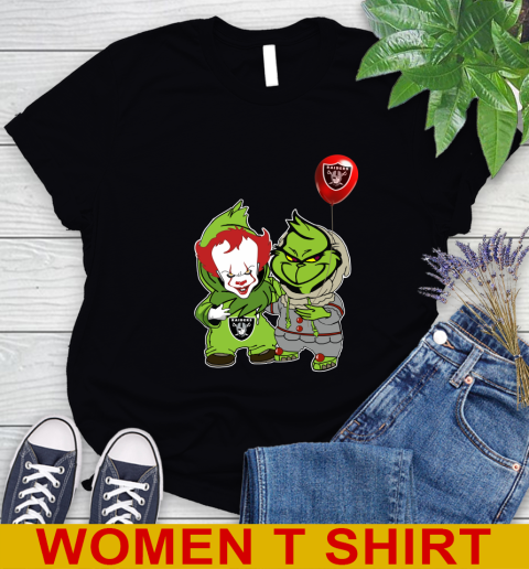 Oakland Raiders Baby Pennywise Grinch Christmas NFL Football Women's T-Shirt 2