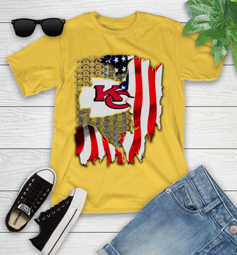 Kansas City Chiefs NFL Football American Flag Youth T-Shirt 10