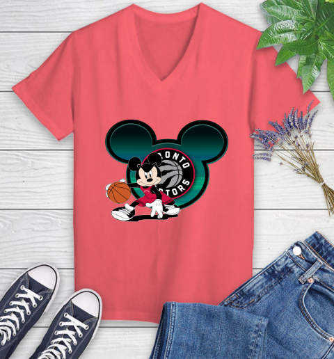 NBA Toronto Raptors Mickey Mouse Disney Basketball Women's V-Neck T-Shirt 6
