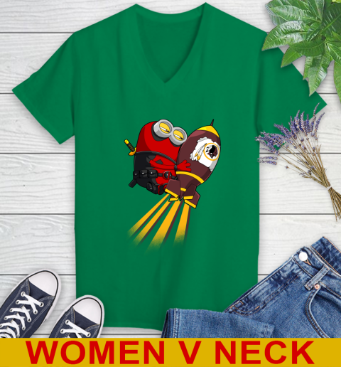 NFL Football Washington Redskins Deadpool Minion Marvel Shirt Women's V-Neck T-Shirt 5