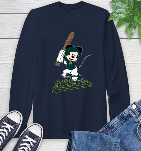 MLB Baseball Oakland Athletics Cheerful Mickey Mouse Shirt Long Sleeve T-Shirt 4