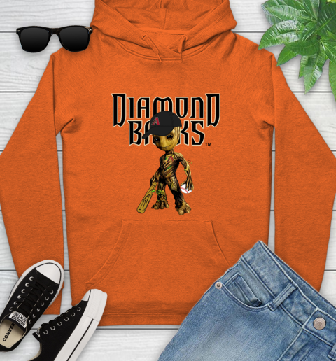 MLB Arizona Diamondbacks Groot Guardians Of The Galaxy Baseball Youth Hoodie 5