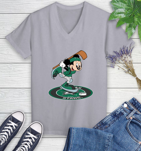 NHL Hockey Dallas Stars Cheerful Mickey Disney Shirt Women's V-Neck T-Shirt 4
