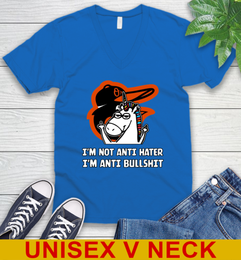 Baltimore Orioles MLB Baseball Unicorn I'm Not Anti Hater I'm Anti Bullshit V-Neck T-Shirt 6