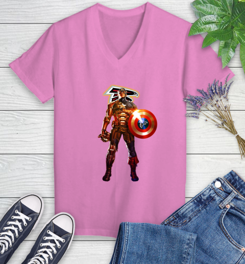 NFL Captain America Marvel Avengers Endgame Football Sports Atlanta Falcons Women's V-Neck T-Shirt 14