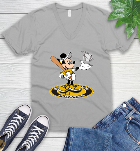 MLB Baseball Pittsburgh Pirates Cheerful Mickey Disney Shirt V-Neck T-Shirt 4