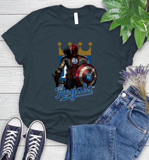 MLB Captain America Thor Spider Man Hawkeye Avengers Endgame Baseball Kansas City Royals Women's T-Shirt 8