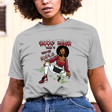 Jordan 1 Bred Toe Matching Sneaker Tshirt For Woman For Girl Good Things Come To Those Who Hustle Black Jordan Shirt
