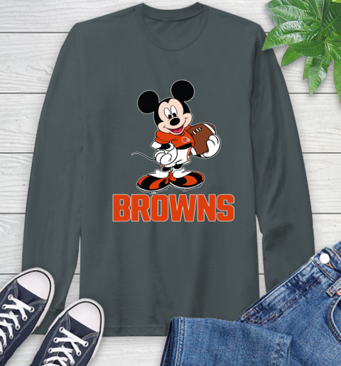 NFL Football Cleveland Browns Cheerful Mickey Mouse Shirt Long Sleeve T-Shirt 7