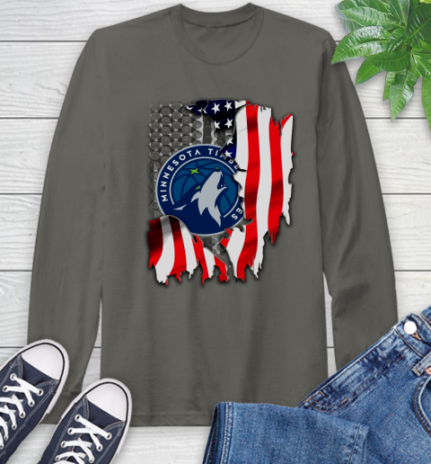 Minnesota Timberwolves NBA Basketball American Flag Long Sleeve T-Shirt 9
