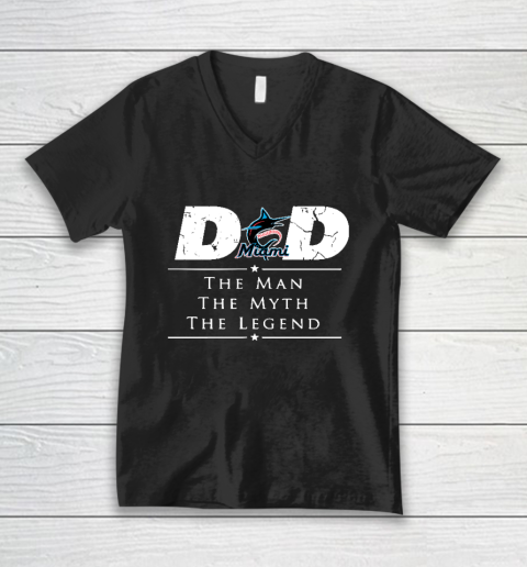 Miami Marlins MLB Baseball Dad The Man The Myth The Legend V-Neck T-Shirt