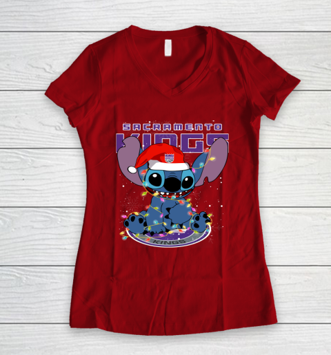 Sacramento Kings NBA noel stitch Basketball Christmas Women's V-Neck T-Shirt 6