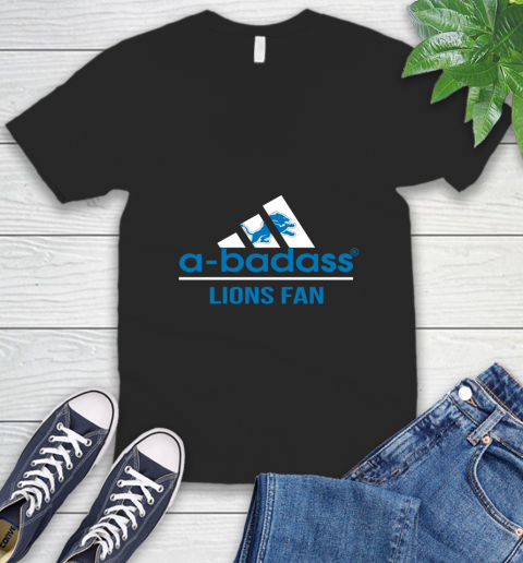 NFL A Badass Detroit Lions Fan Adidas Football Sports V-Neck T-Shirt