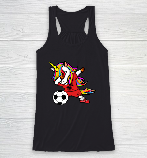 Dabbing Unicorn Albania Football Albanian Flag Soccer Racerback Tank