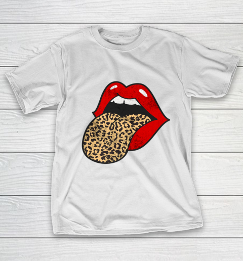 Red Lips Leopard Tongue Trendy Animal Print T-Shirt